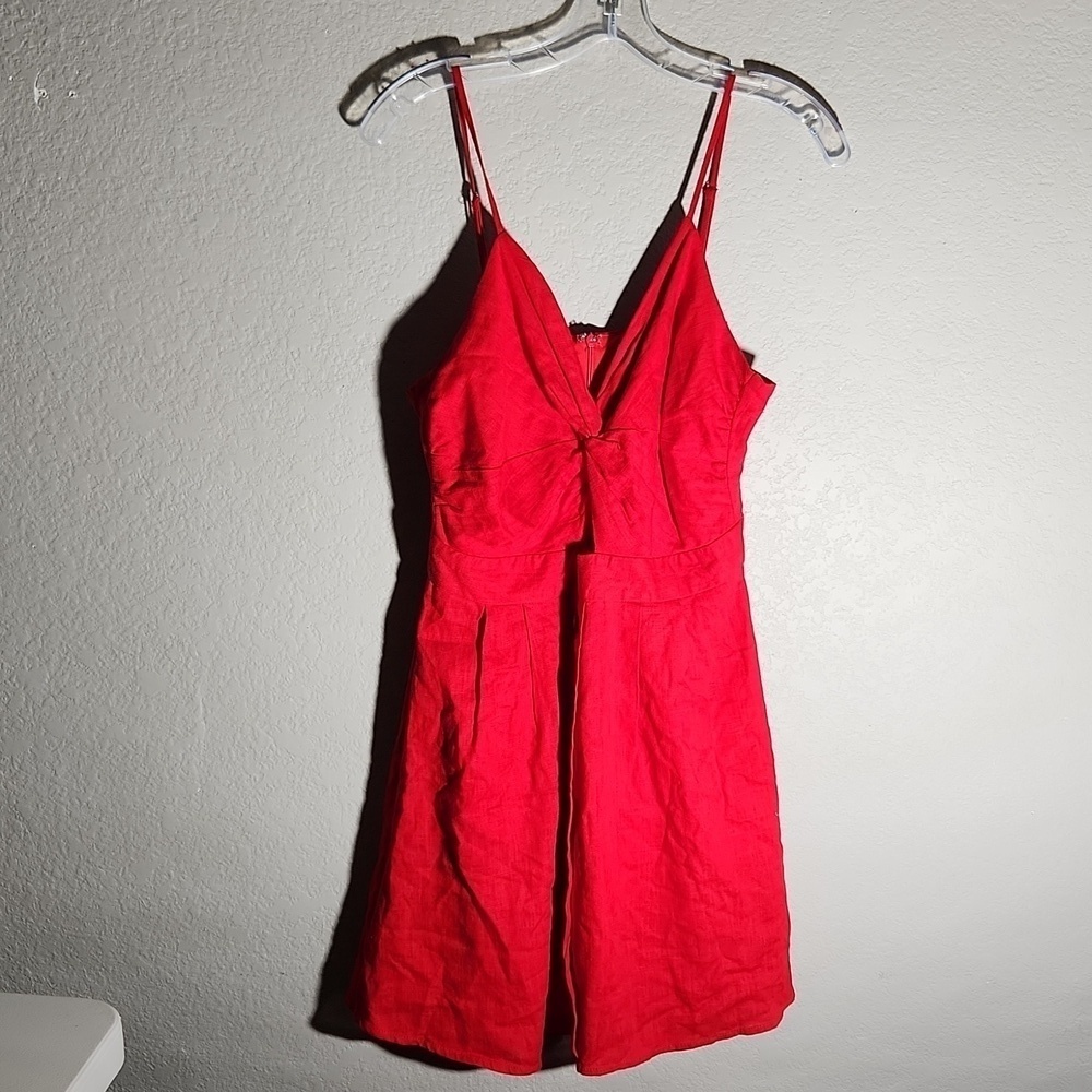 Love Richie Dress  Womens Size M Keyhole Adjustable Straps Rayon Linen Red
